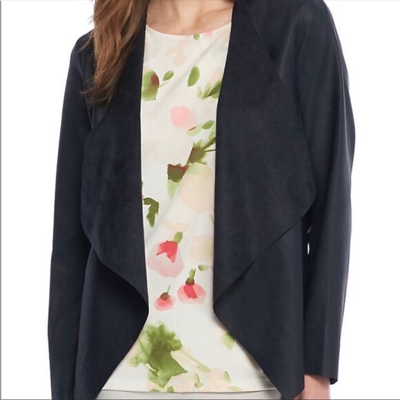 THE LIMITED | Vegan Leather Navy Blue Open Front Drape Jacket Women’s Size M - Picture 3 of 13